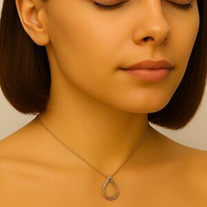 Elegant Rose Gold Teardrop Double Hoop Pendant Necklace  Women’s Fashion Jewelry